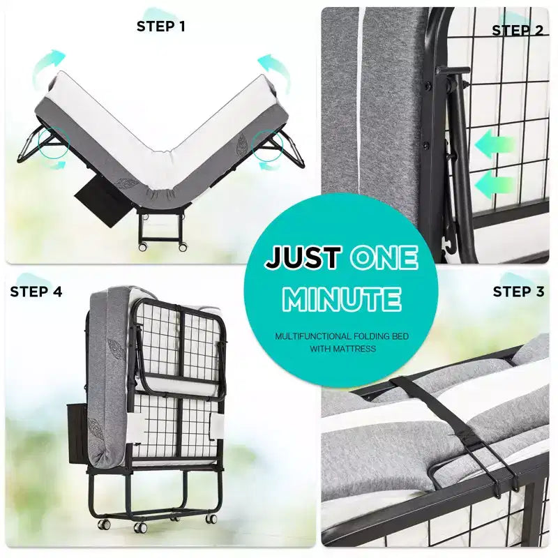Folding Bed, 38" W with Mattress Included, Daybed