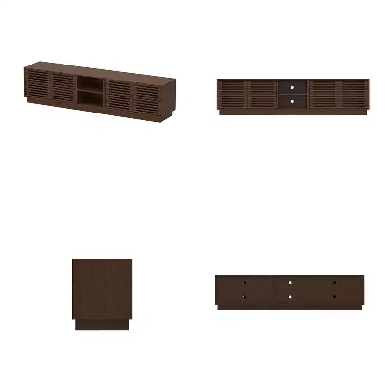 Rustic Brown Slatted-Door TV Stand Entertainment Center Media Console with Ample Storage