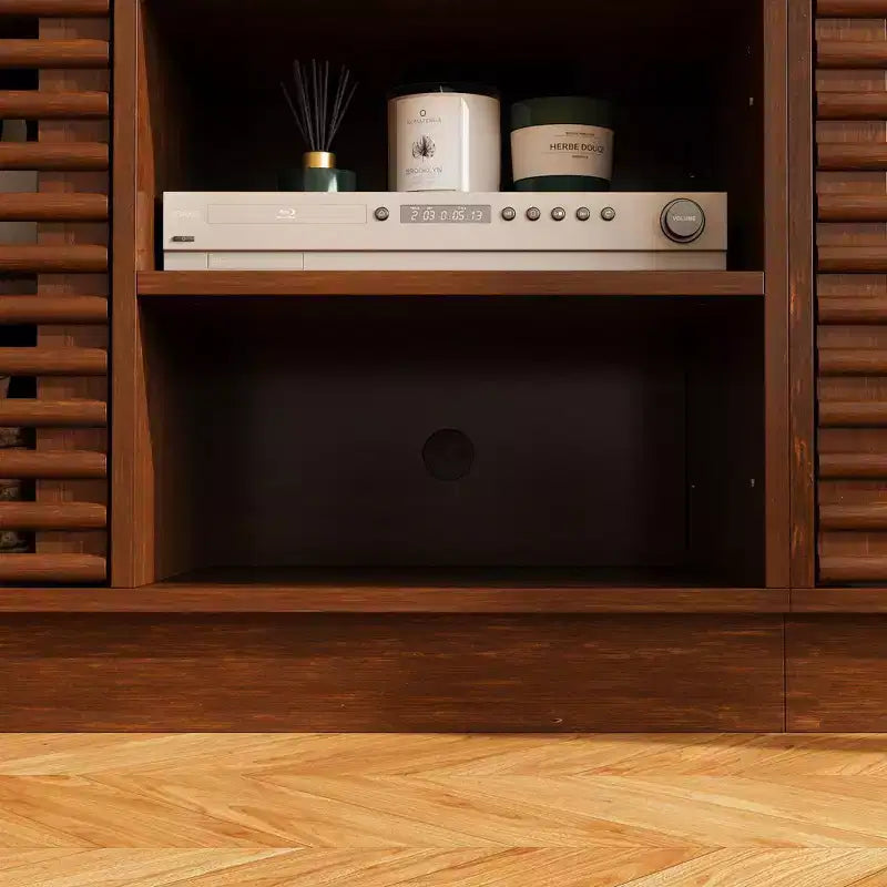 Rustic Brown Slatted-Door TV Stand Entertainment Center Media Console with Ample Storage