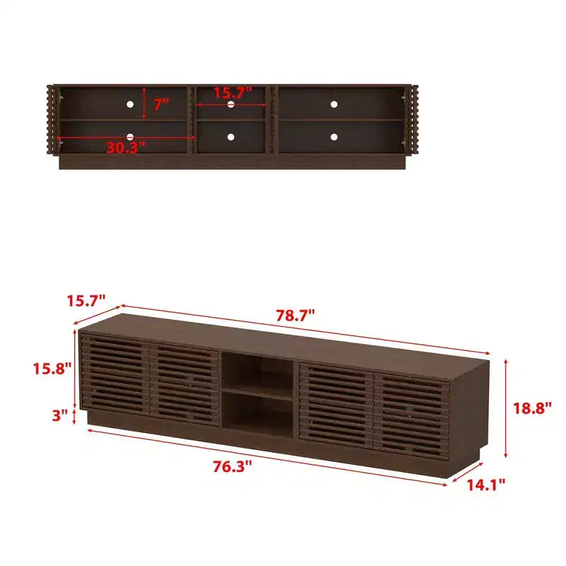 Rustic Brown Slatted-Door TV Stand Entertainment Center Media Console with Ample Storage
