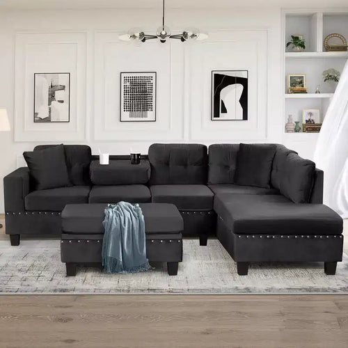 105" L-Shaped Modern Sectional with Storage Ottoman & 2 Pillows