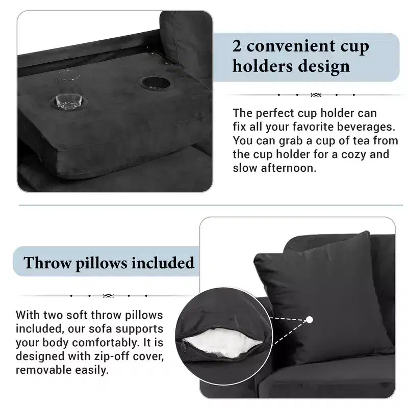 105" L-Shaped Modern Sectional with Storage Ottoman & 2 Pillows