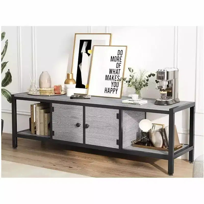 58-Inch Wood TV Stand for 65 TVs  Entertainment Center with 2 Cabinets & Open Shelves, Storage Media Console for Living Room