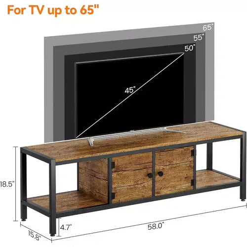 58-Inch Wood TV Stand for 65 TVs  Entertainment Center with 2 Cabinets & Open Shelves, Storage Media Console for Living Room