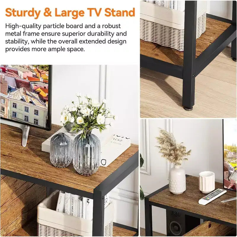 58-Inch Wood TV Stand for 65 TVs  Entertainment Center with 2 Cabinets & Open Shelves, Storage Media Console for Living Room