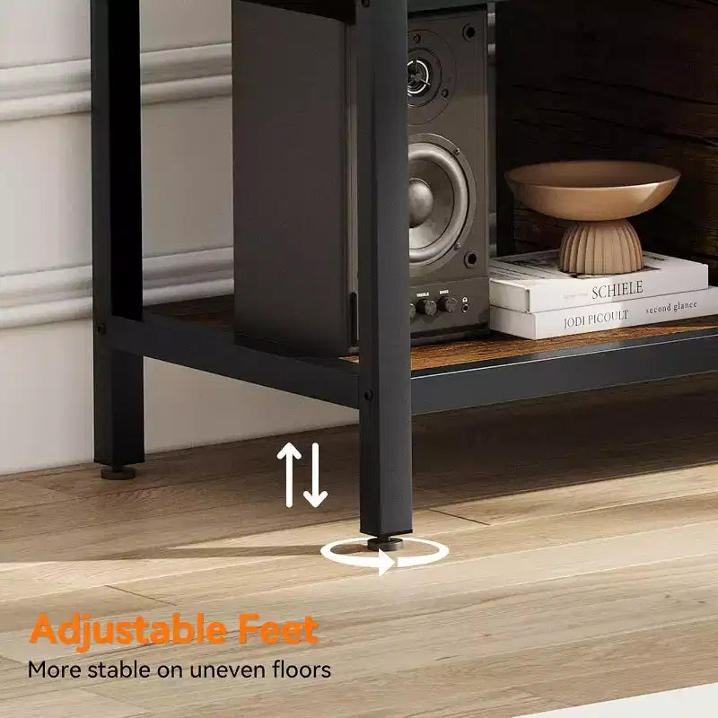 58-Inch Wood TV Stand for 65 TVs  Entertainment Center with 2 Cabinets & Open Shelves, Storage Media Console for Living Room