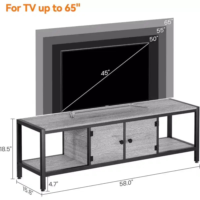58-Inch Wood TV Stand for 65 TVs  Entertainment Center with 2 Cabinets & Open Shelves, Storage Media Console for Living Room