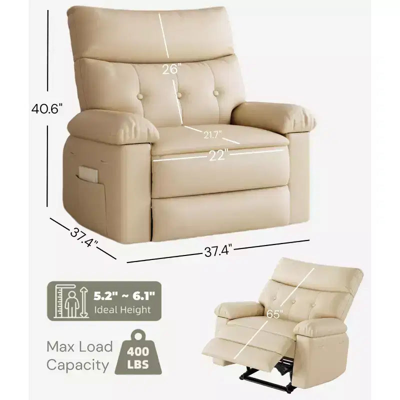 Oversized Recliner Chair - Faux PU Leather Large Manual Recliner for Adults, Exceptional Comfort Lazy Chair