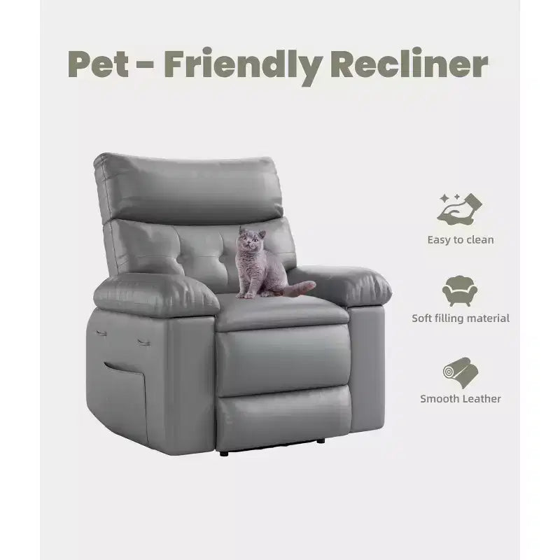 Oversized Recliner Chair - Faux PU Leather Large Manual Recliner for Adults, Exceptional Comfort Lazy Chair