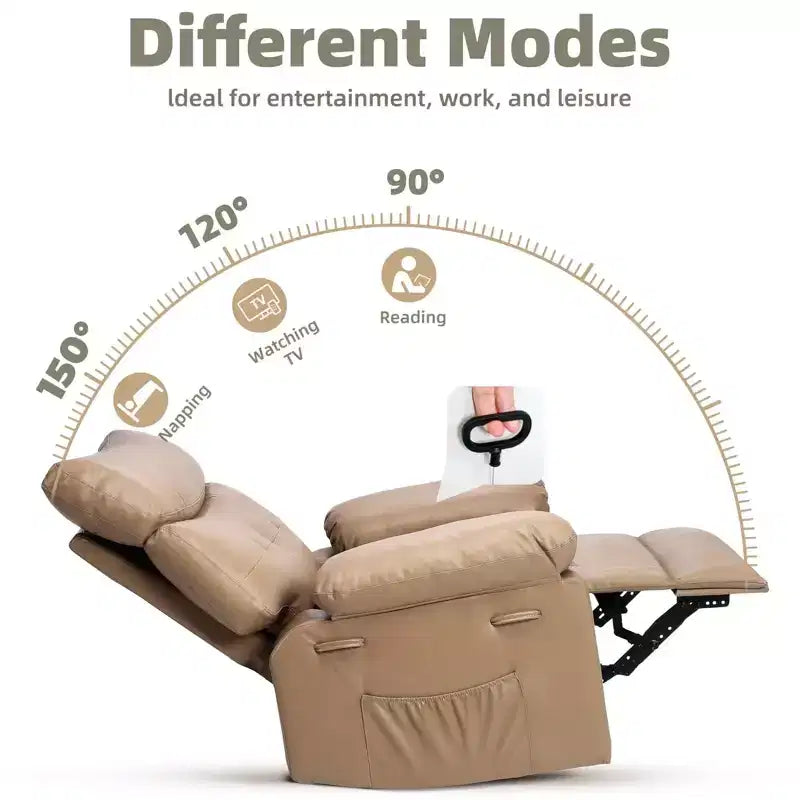 Oversized Recliner Chair - Faux PU Leather Large Manual Recliner for Adults, Exceptional Comfort Lazy Chair
