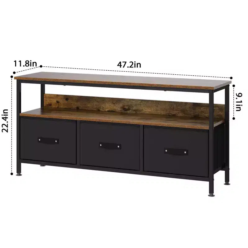 TV Stand with 3 Fabric Drawers for 55 Inch TV Entertainment Center with Storage Cabinets Media Console with Open Shelf Entertainment Stand