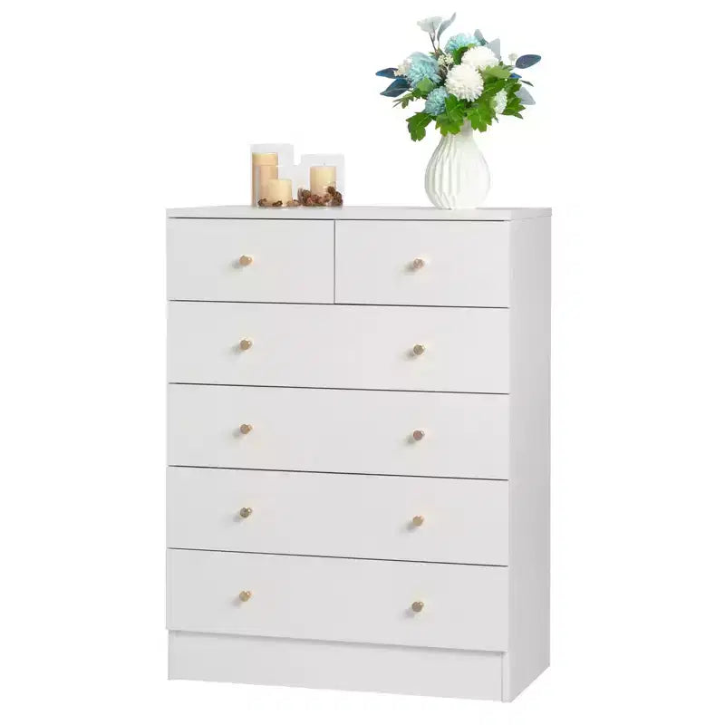 6-Drawer White Particle Board 25.98" W Chest of Drawers