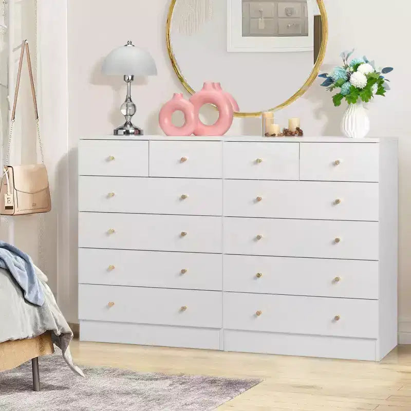 6-Drawer White Particle Board 25.98" W Chest of Drawers