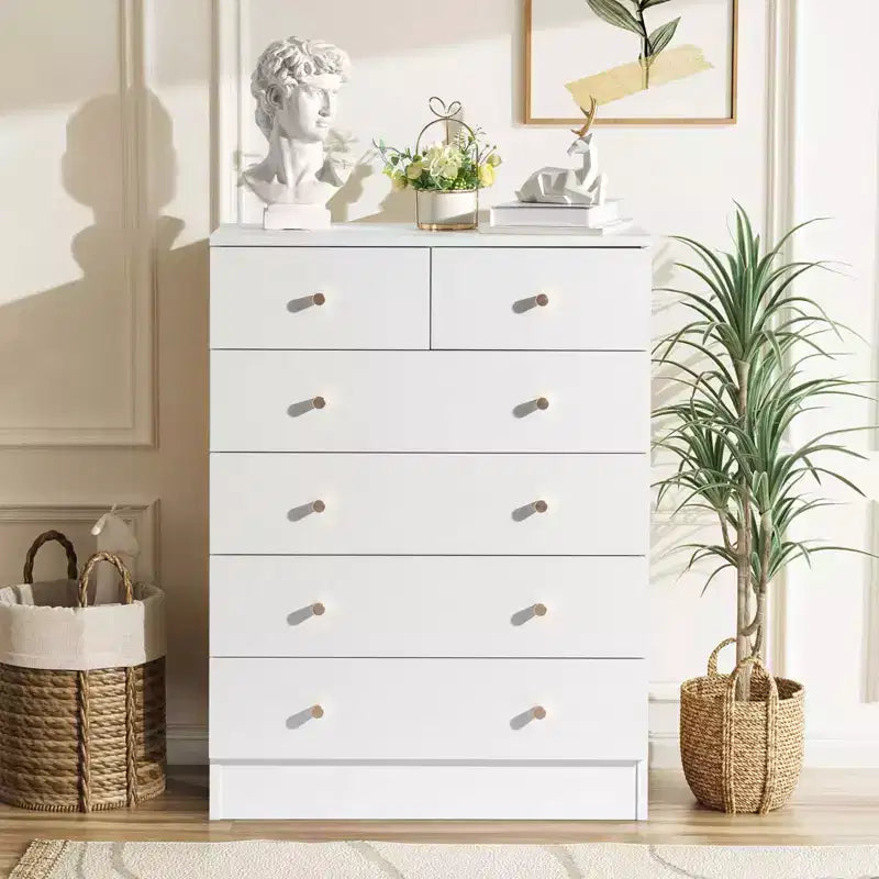 6-Drawer White Particle Board 25.98" W Chest of Drawers