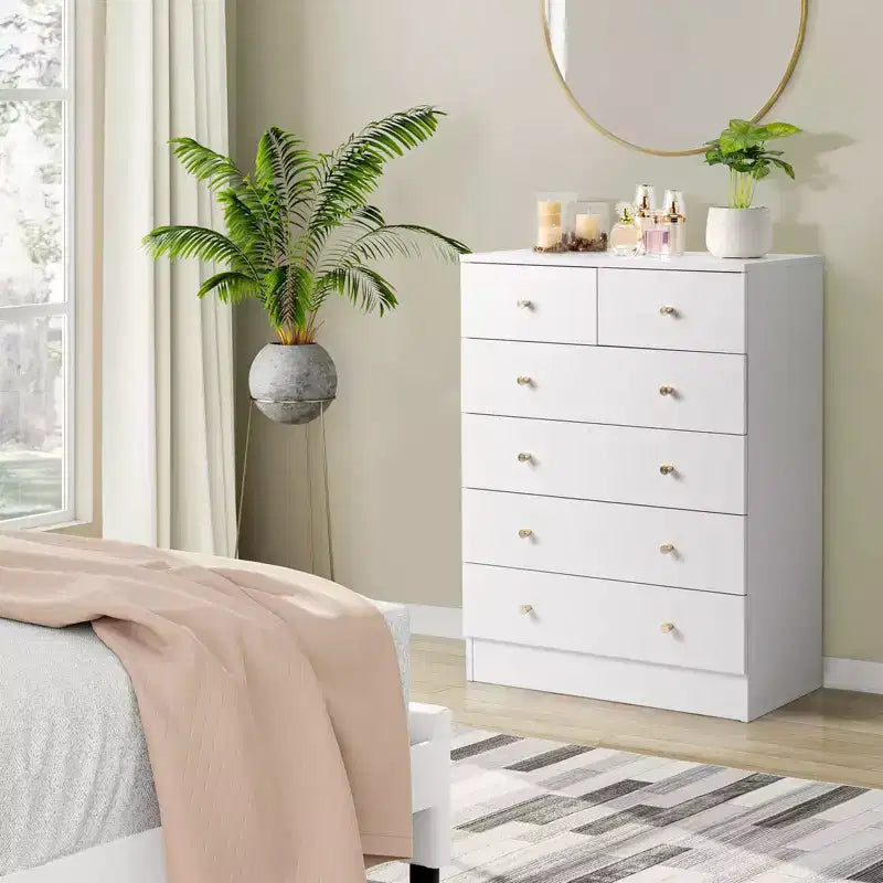 6-Drawer White Particle Board 25.98" W Chest of Drawers