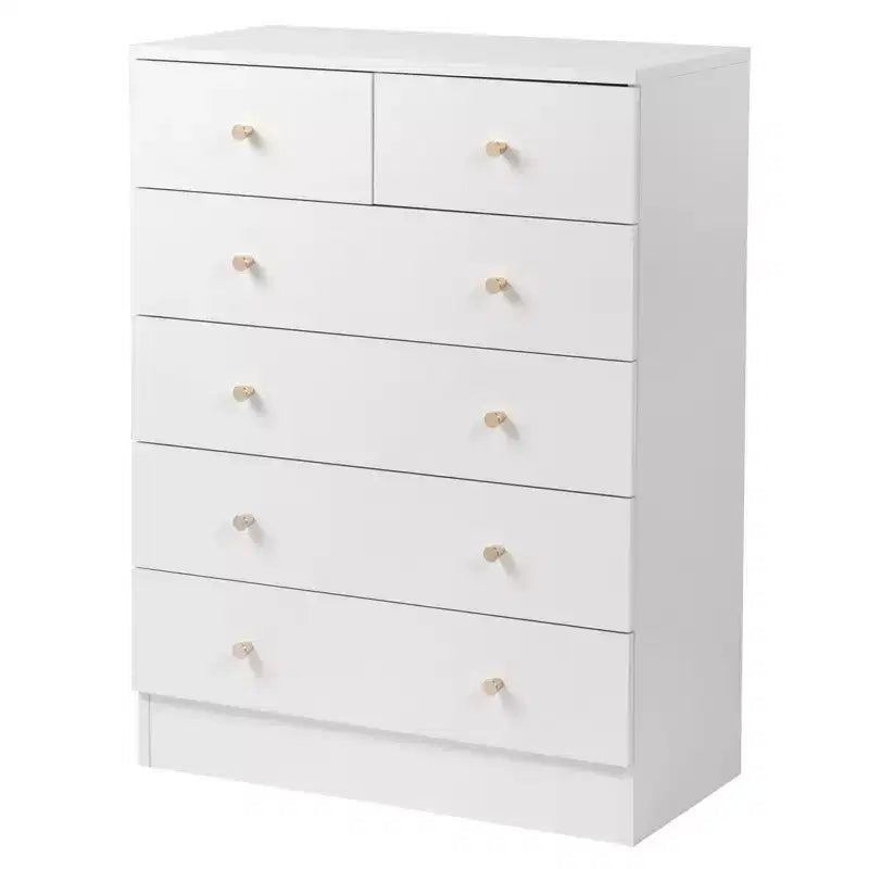 6-Drawer White Particle Board 25.98" W Chest of Drawers