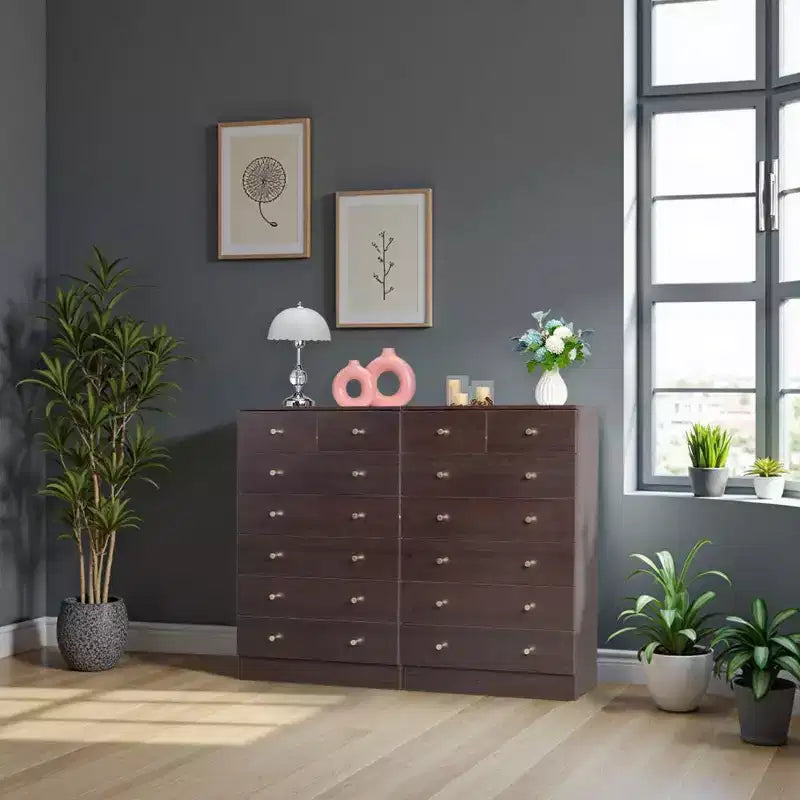 7-Drawer Gray Particle Board 25.98" W Chest of Drawers