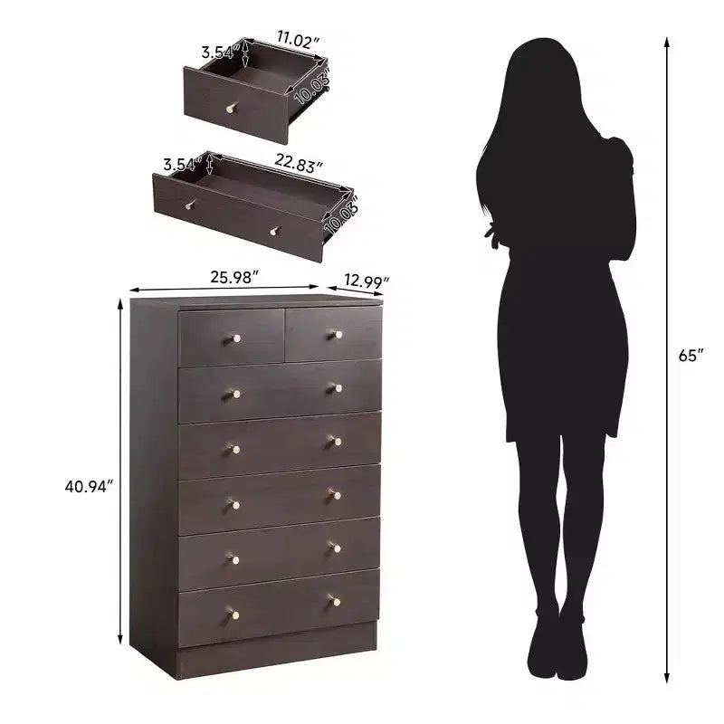 7-Drawer Gray Particle Board 25.98" W Chest of Drawers
