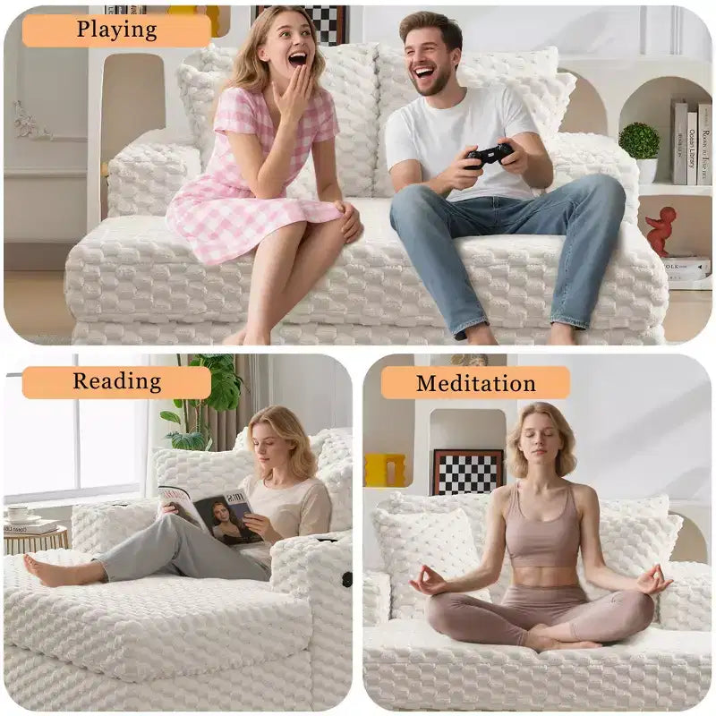 Indoor Chaise Lounge Chair, Upholstered Cozy Reading Chair with Pillows, Comfy Large Modern Sleeper Chair Couch Sofa Bed for Living Room Bedroom