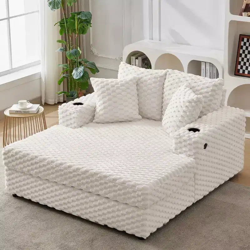 Indoor Chaise Lounge Chair, Upholstered Cozy Reading Chair with Pillows, Comfy Large Modern Sleeper Chair Couch Sofa Bed for Living Room Bedroom