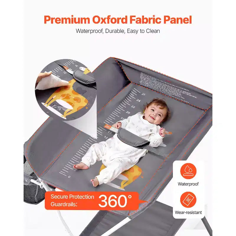 Foldable Baby Changing Table, Diaper Change Station with Side Basket, Lockable Wheels, Multi-Functional Storage Organizer for Nursery, Dark Gray