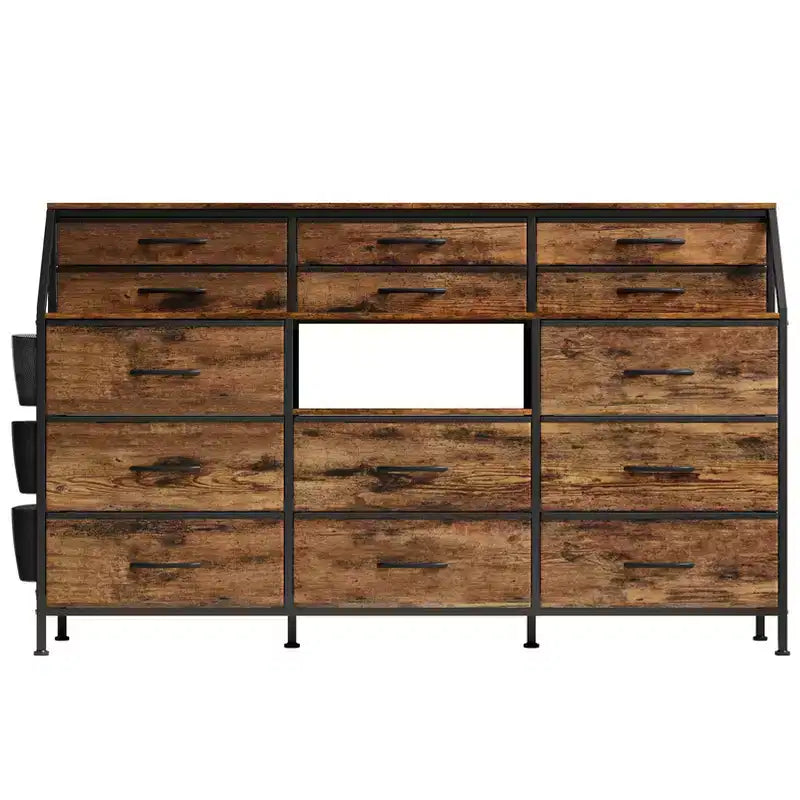 Black/White Dresser for Bedroom, 55 Wide Modern Dresser TV Stand 14 Fabric Drawer Organizer, Large Clothing Storage Cabinet for Hallway, Living Room