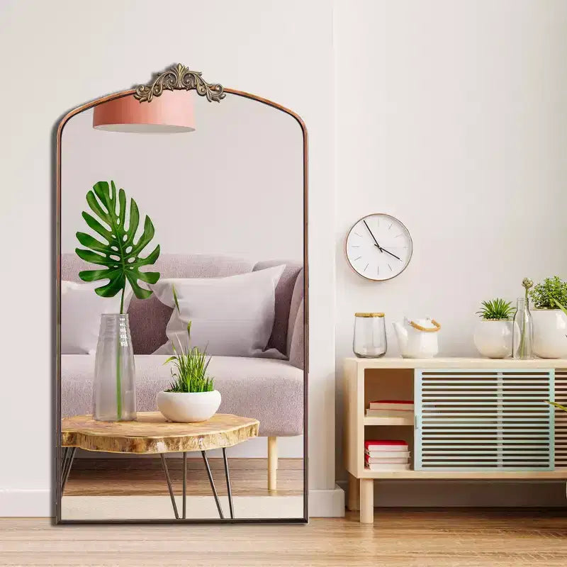 66"x36"/43"x24" Vintage Carving Metal Frame Full Length Mirror, Oversized Floor Mirror, Arched Mirror for Clothing Shop, Dressing Room