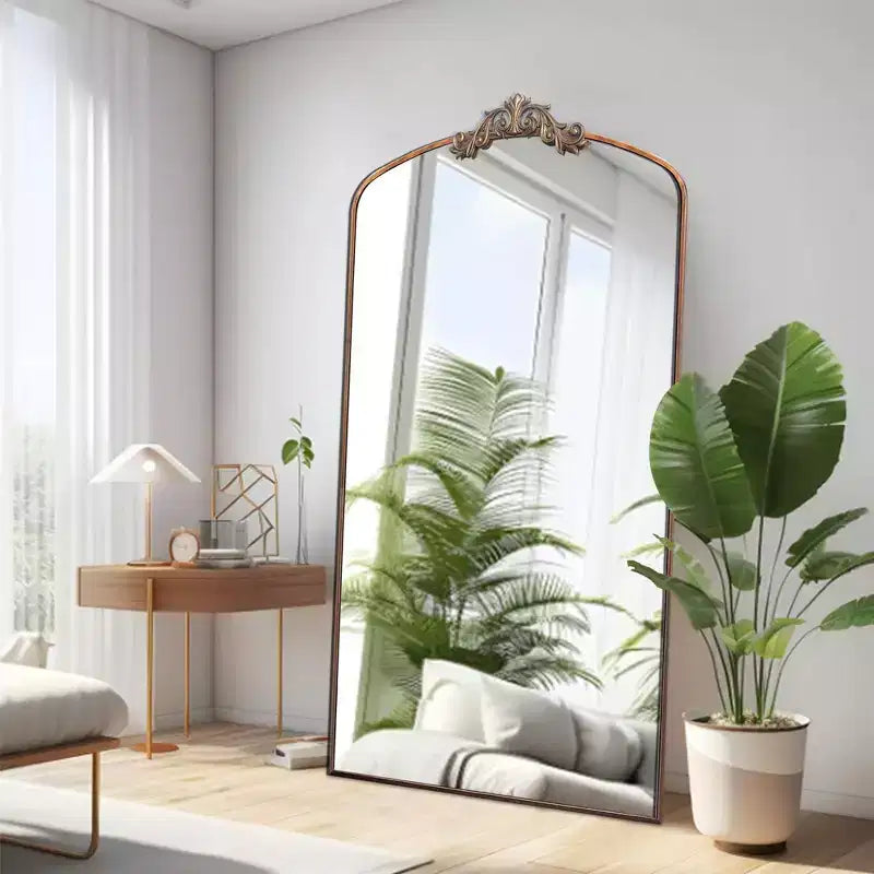 66"x36"/43"x24" Vintage Carving Metal Frame Full Length Mirror, Oversized Floor Mirror, Arched Mirror for Clothing Shop, Dressing Room