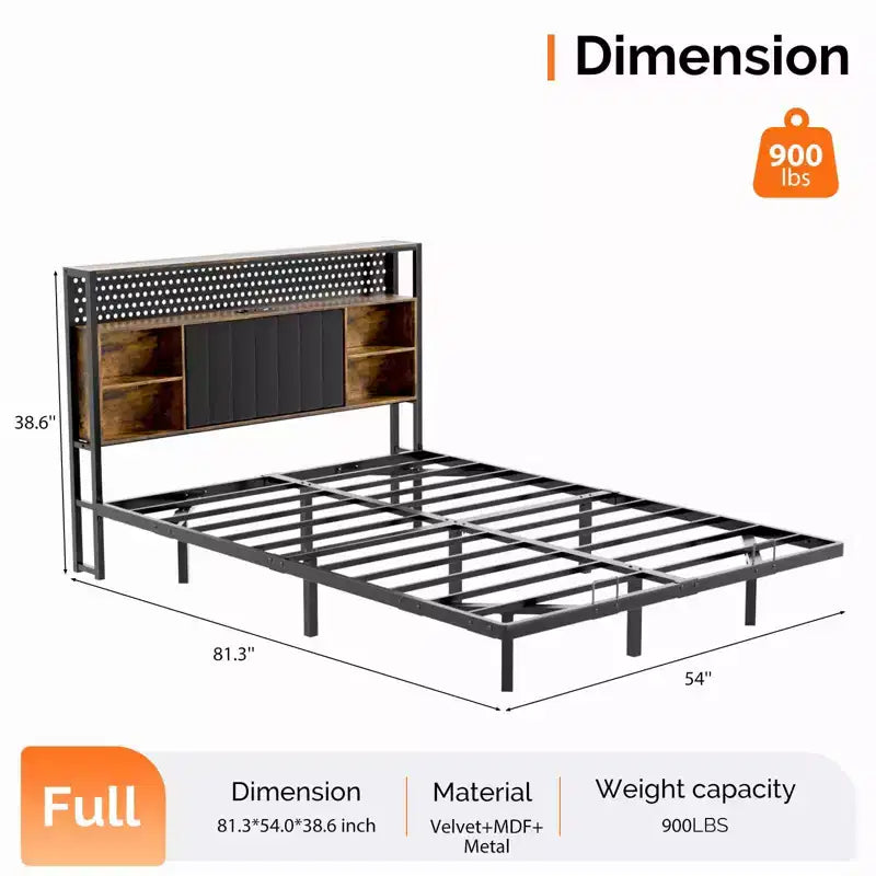 Floating Bed Frame with LED Lights, Charging Station, Hidden Storage & Velvet Headboard, No Box Spring Needed, Easy Assembly