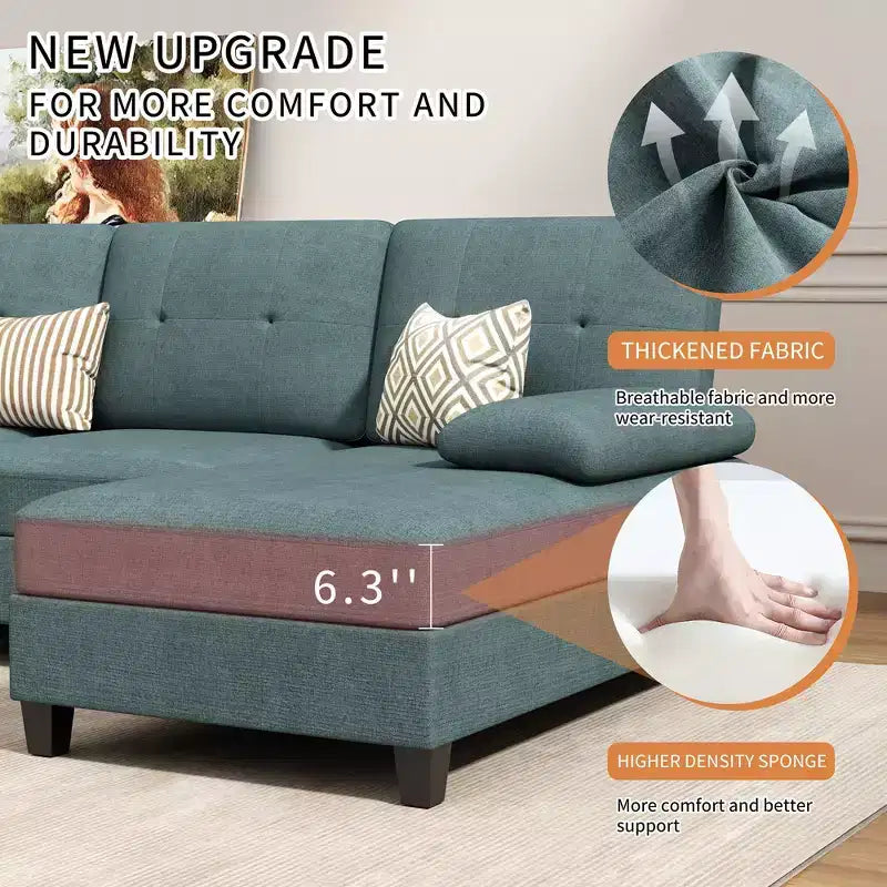 106" Sectional Couch for Living Room, U-Shaped 4-Seat Sofa with Double Chaise, Comfortable Fabric Sofa for Apartment