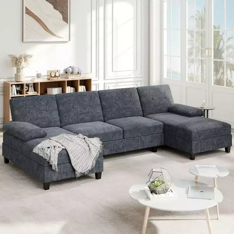 106" Sectional Couch for Living Room, U-Shaped 4-Seat Sofa with Double Chaise, Comfortable Fabric Sofa for Apartment