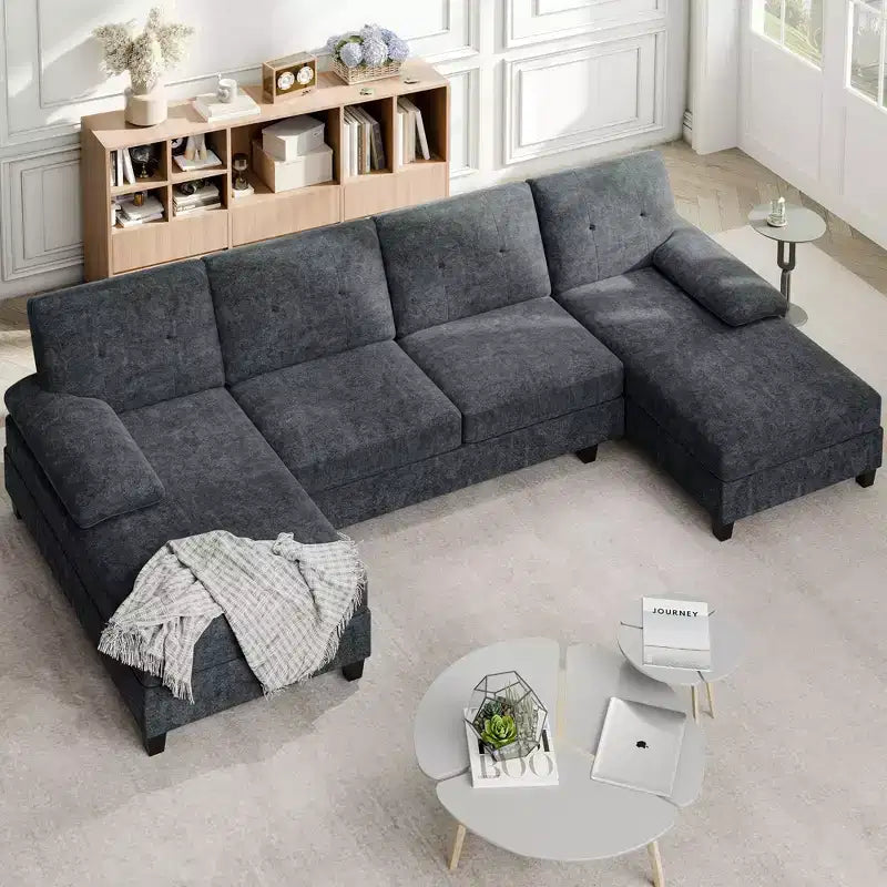 106" Sectional Couch for Living Room, U-Shaped 4-Seat Sofa with Double Chaise, Comfortable Fabric Sofa for Apartment