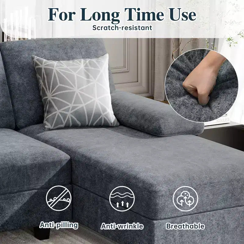 106" Sectional Couch for Living Room, U-Shaped 4-Seat Sofa with Double Chaise, Comfortable Fabric Sofa for Apartment