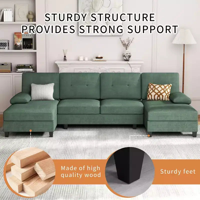 106" Sectional Couch for Living Room, U-Shaped 4-Seat Sofa with Double Chaise, Comfortable Fabric Sofa for Apartment