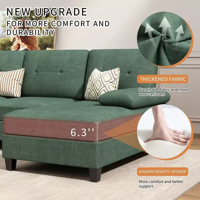 106" Sectional Couch for Living Room, U-Shaped 4-Seat Sofa with Double Chaise, Comfortable Fabric Sofa for Apartment
