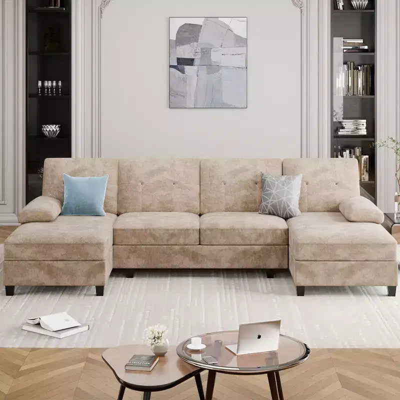 106" Sectional Couch for Living Room, U-Shaped 4-Seat Sofa with Double Chaise, Comfortable Fabric Sofa for Apartment