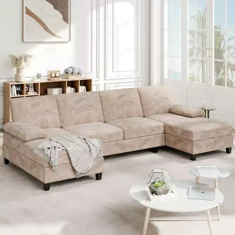106" Sectional Couch for Living Room, U-Shaped 4-Seat Sofa with Double Chaise, Comfortable Fabric Sofa for Apartment