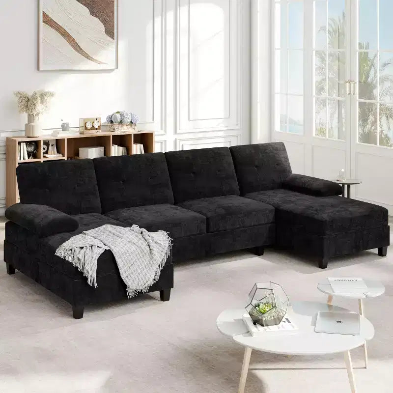 106" Sectional Couch for Living Room, U-Shaped 4-Seat Sofa with Double Chaise, Comfortable Fabric Sofa for Apartment