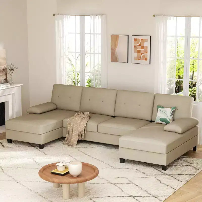 106" Sectional Couch for Living Room, U-Shaped 4-Seat Sofa with Double Chaise, Comfortable Fabric Sofa for Apartment