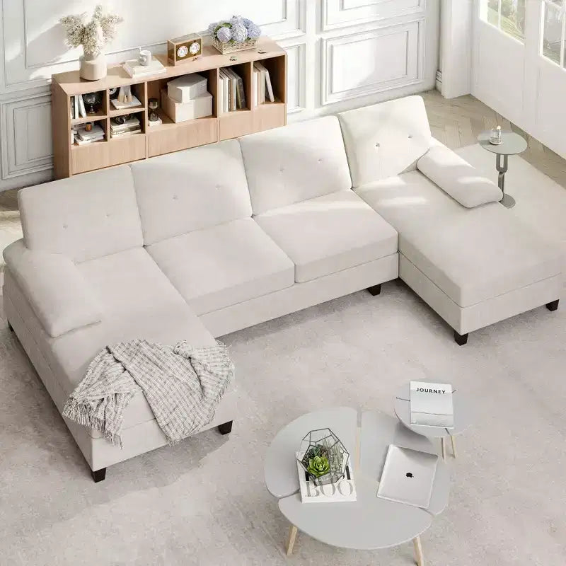 106" Sectional Couch for Living Room, U-Shaped 4-Seat Sofa with Double Chaise, Comfortable Fabric Sofa for Apartment