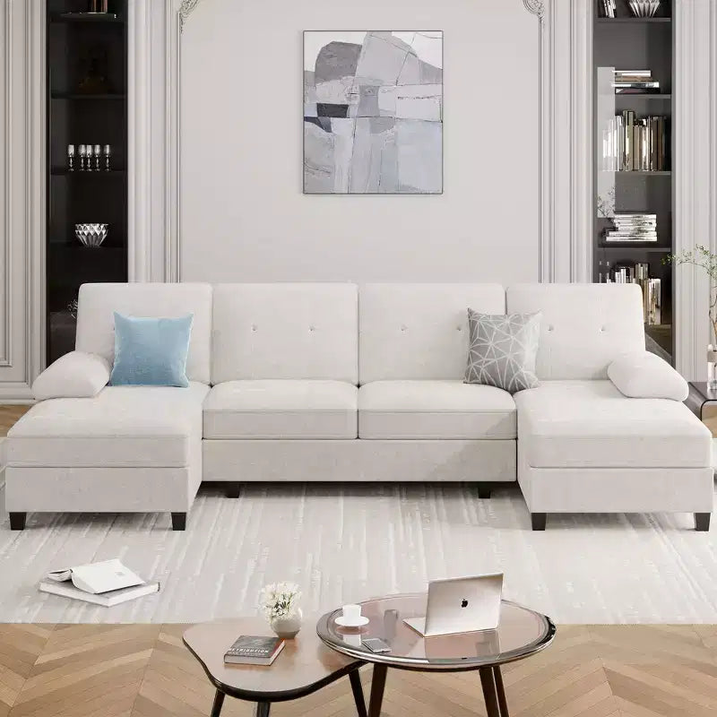 106" Sectional Couch for Living Room, U-Shaped 4-Seat Sofa with Double Chaise, Comfortable Fabric Sofa for Apartment