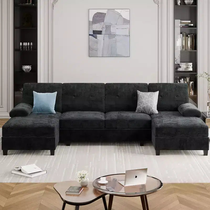 106" Sectional Couch for Living Room, U-Shaped 4-Seat Sofa with Double Chaise, Comfortable Fabric Sofa for Apartment