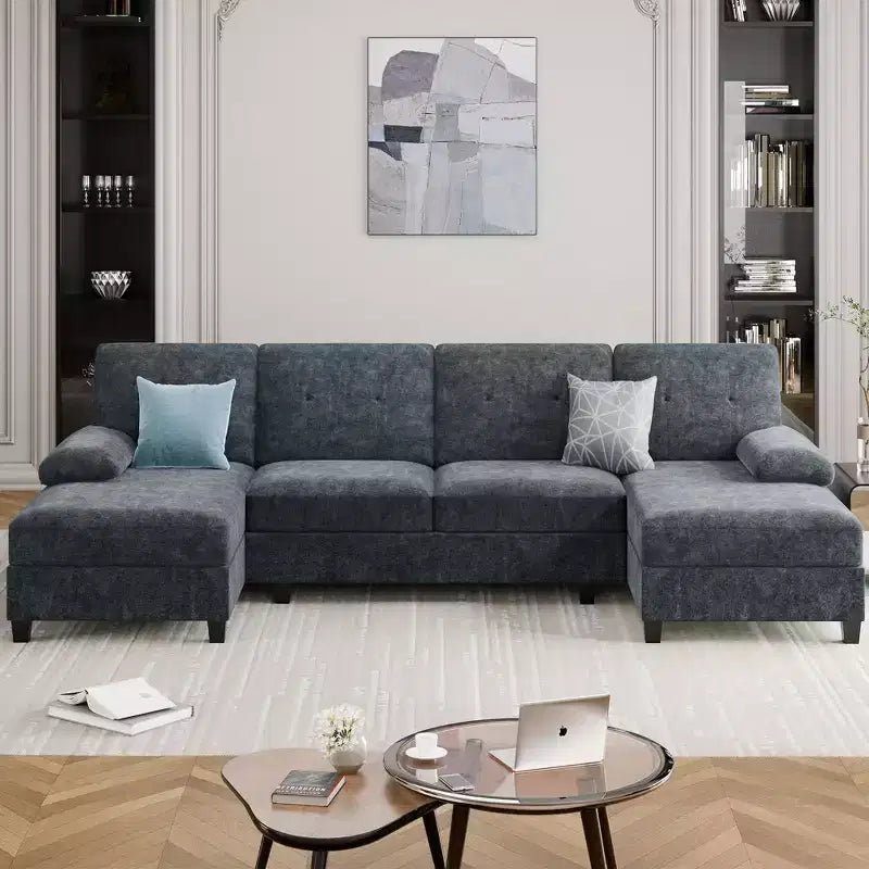 106" Sectional Couch for Living Room, U-Shaped 4-Seat Sofa with Double Chaise, Comfortable Fabric Sofa for Apartment