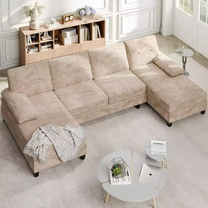 106" Sectional Couch for Living Room, U-Shaped 4-Seat Sofa with Double Chaise, Comfortable Fabric Sofa for Apartment