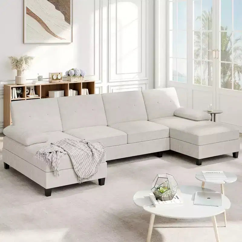 106" Sectional Couch for Living Room, U-Shaped 4-Seat Sofa with Double Chaise, Comfortable Fabric Sofa for Apartment