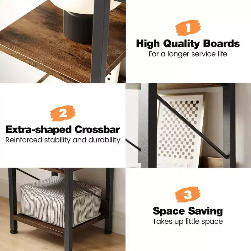 6 Tier Narrow Bookcase Tall Skinny Bookshelf Rustic Corner Shelf Small Bookshelves Industrial Bookcase for Bedroom, Living Room, Home Office