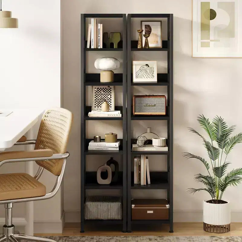 6 Tier Narrow Bookcase Tall Skinny Bookshelf Rustic Corner Shelf Small Bookshelves Industrial Bookcase for Bedroom, Living Room, Home Office