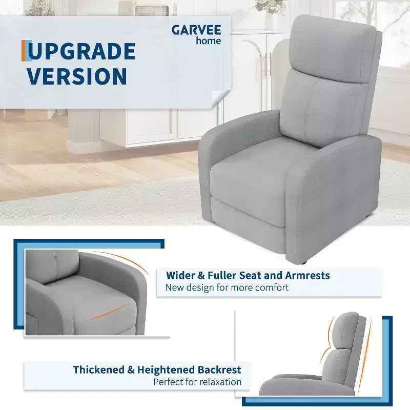Recliner Chair for Adults, Adjustable Single Sofa, Enhanced with Side Pocket, Tall Back, Wide Arms & Padded Seat, Home Seating for Living Room