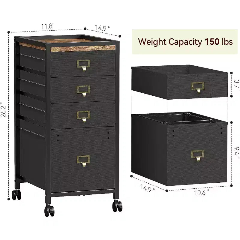 Mobile File Cabinet, Rolling Storage Organizer with Fabric Drawers, Under Desk Filing Cabinet for Home Office