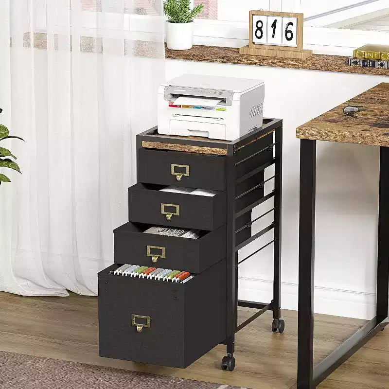 Mobile File Cabinet, Rolling Storage Organizer with Fabric Drawers, Under Desk Filing Cabinet for Home Office